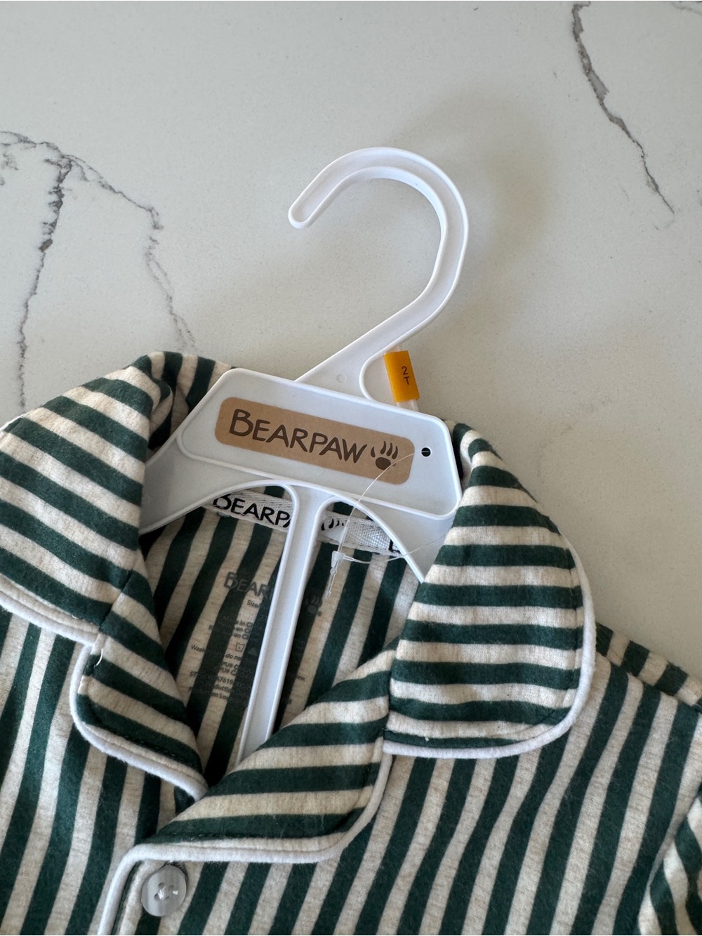 BearPaw Green and Cream Striped Kids Pajama Set with Bear Pocket - Picture 3 of 3